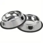 2pcs Stainless Steel Cat Bowls for Pet Feeding with Non-Slip Rubber Base – main image