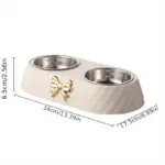 Stainless Steel Double Dog Bowl for Feeding & Hydration with Bowknot Carved Design – gallery image 4