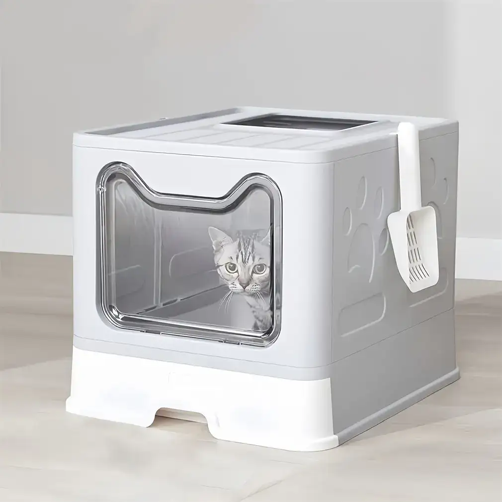 87bf0daf-c4ea-41c4-a9a0-1430dcaff401 Foldable Cat Litter Box for Containing Litter with Tray and Scoop – main image