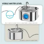 Stainless Steel Pet Water Fountain for Automatic Water Dispensing with Water Level Window – gallery image 3