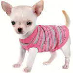Pink Striped Ribbed Dog Vest for Easy Pullover Wear with Soft Knit Fabric – main image