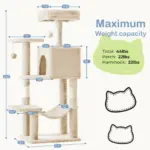 Multi-Cat Tree Tower for Climbing & Resting with Condo and Hammock, Sisal Scratching Posts – gallery image 4