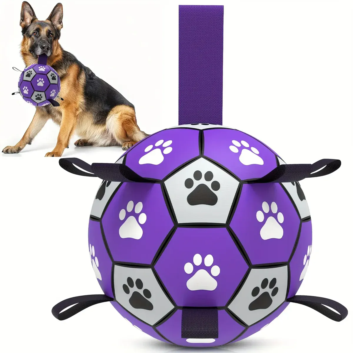 c2a14085-a263-4f24-babe-63bf08cb8ecf Durable Rubber Dog Soccer Ball with Straps for Interactive Play & Fetch – main image
