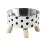 Stainless Steel Elevated Pet Bowl for Cat Feeding with Raised Stand and Patterned Exterior – gallery image 9