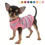Pink Striped Ribbed Dog Vest for Easy Pullover Wear with Soft Knit Fabric – gallery image 10